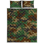 Green And Brown Camouflage Print Quilt Bed Set