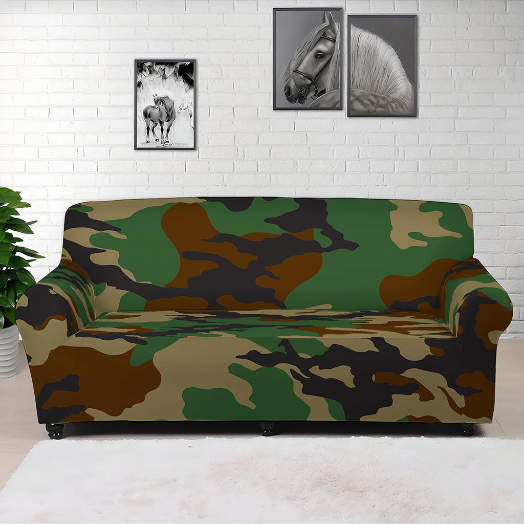 Green And Brown Camouflage Print Sofa Cover