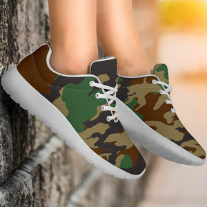 Green And Brown Camouflage Print Sport Shoes GearFrost