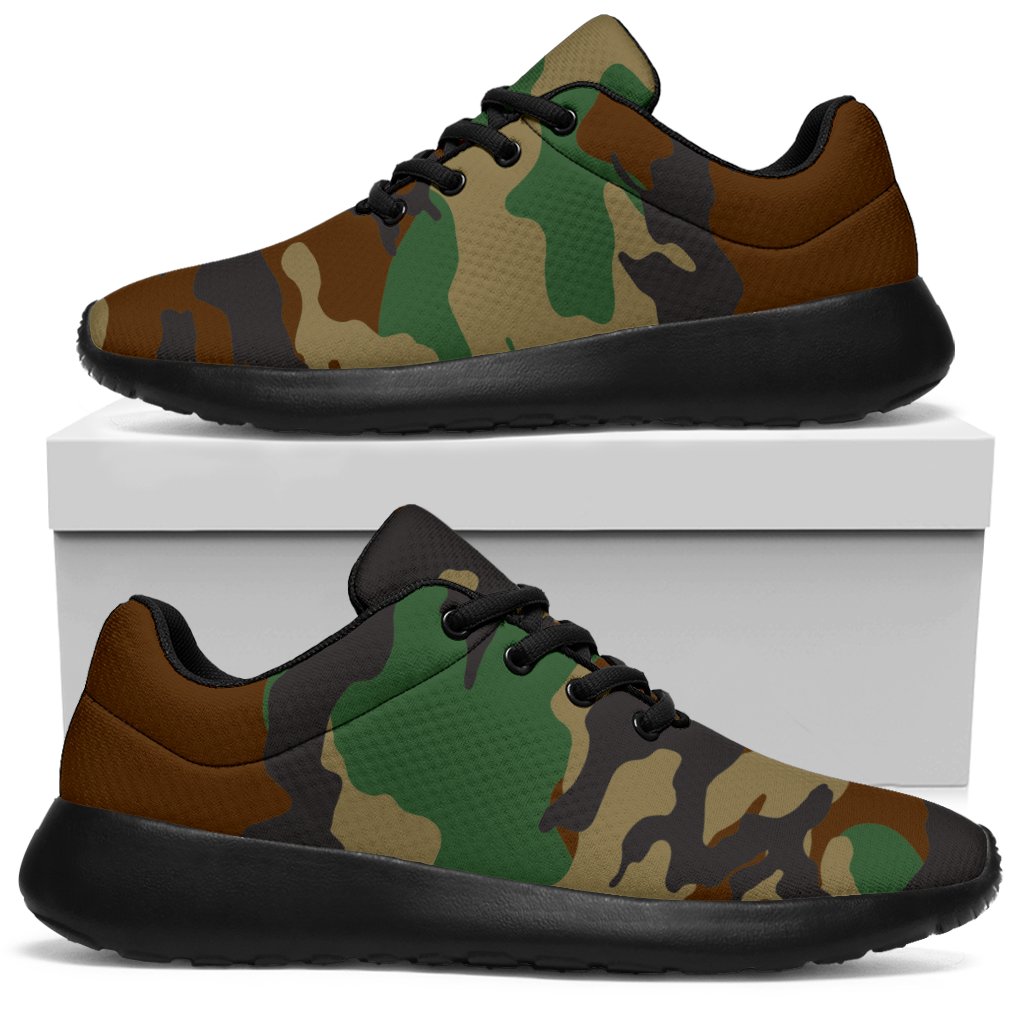 Green And Brown Camouflage Print Sport Shoes GearFrost