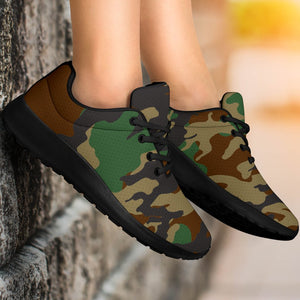 Green And Brown Camouflage Print Sport Shoes GearFrost