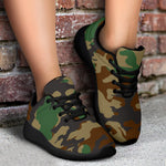 Green And Brown Camouflage Print Sport Shoes GearFrost