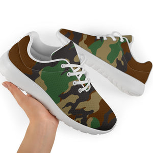 Green And Brown Camouflage Print Sport Shoes GearFrost