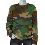 Green And Brown Camouflage Print Women's Crewneck Sweatshirt GearFrost