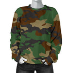 Green And Brown Camouflage Print Women's Crewneck Sweatshirt GearFrost