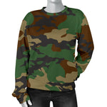 Green And Brown Camouflage Print Women's Crewneck Sweatshirt GearFrost