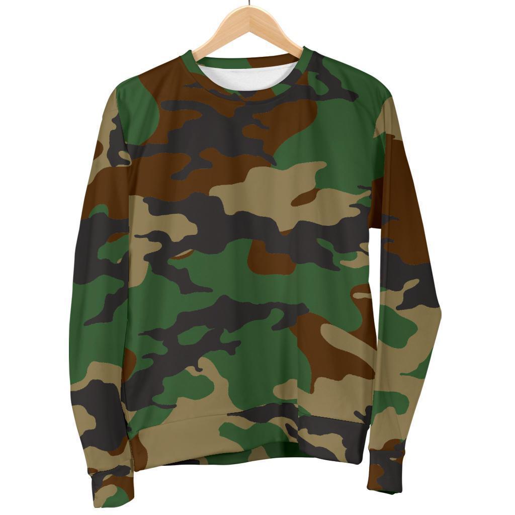 Green And Brown Camouflage Print Women's Crewneck Sweatshirt GearFrost