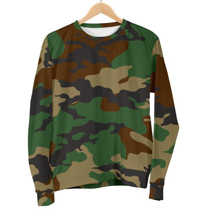 Green And Brown Camouflage Print Women's Crewneck Sweatshirt GearFrost