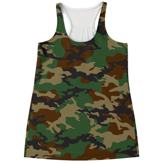 Green And Brown Camouflage Print Women's Racerback Tank Top