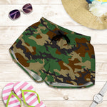 Green And Brown Camouflage Print Women's Shorts