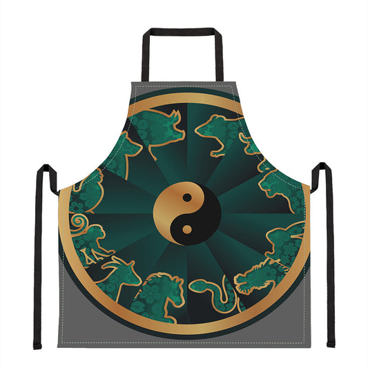 Green And Gold Chinese Zodiac Print Apron