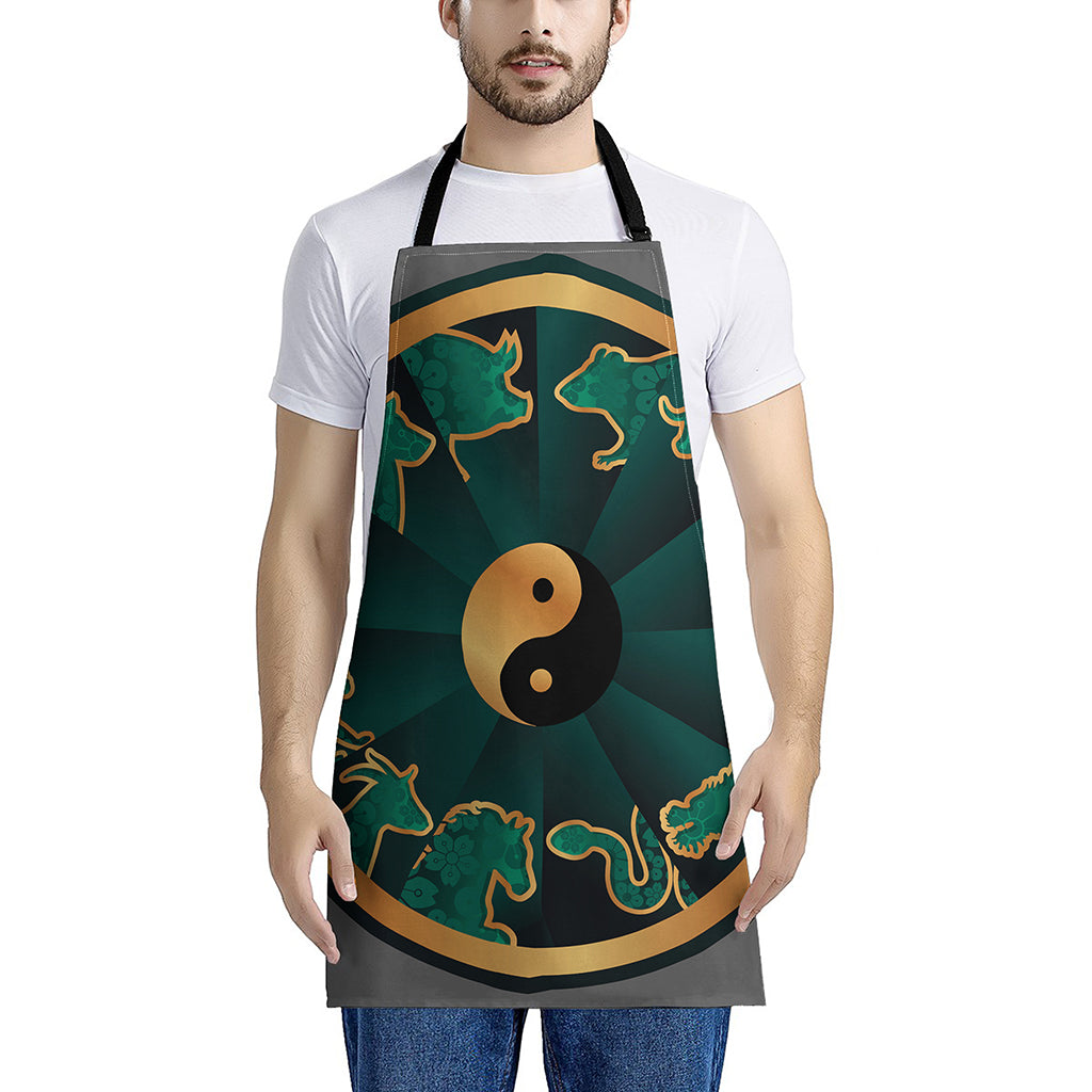 Green And Gold Chinese Zodiac Print Apron