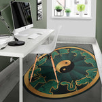 Green And Gold Chinese Zodiac Print Area Rug
