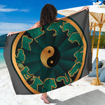 Green And Gold Chinese Zodiac Print Beach Sarong Wrap