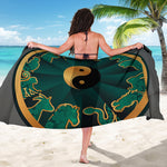 Green And Gold Chinese Zodiac Print Beach Sarong Wrap