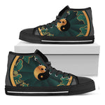 Green And Gold Chinese Zodiac Print Black High Top Shoes
