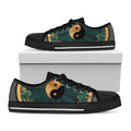 Green And Gold Chinese Zodiac Print Black Low Top Sneakers