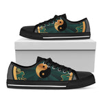 Green And Gold Chinese Zodiac Print Black Low Top Shoes 