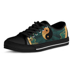 Green And Gold Chinese Zodiac Print Black Low Top Shoes 