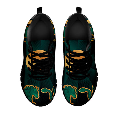 Green And Gold Chinese Zodiac Print Black Sneakers
