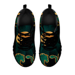 Green And Gold Chinese Zodiac Print Black Sneakers