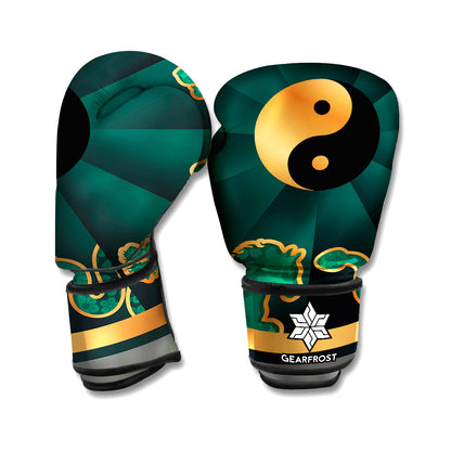 Green And Gold Chinese Zodiac Print Boxing Gloves