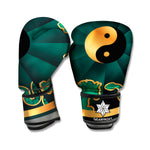 Green And Gold Chinese Zodiac Print Boxing Gloves