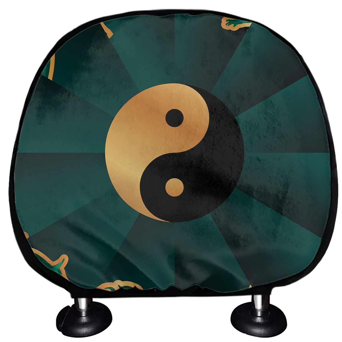 Green And Gold Chinese Zodiac Print Car Headrest Covers