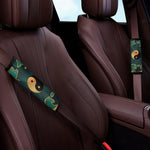 Green And Gold Chinese Zodiac Print Car Seat Belt Covers