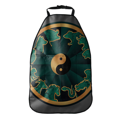 Green And Gold Chinese Zodiac Print Car Seat Organizers