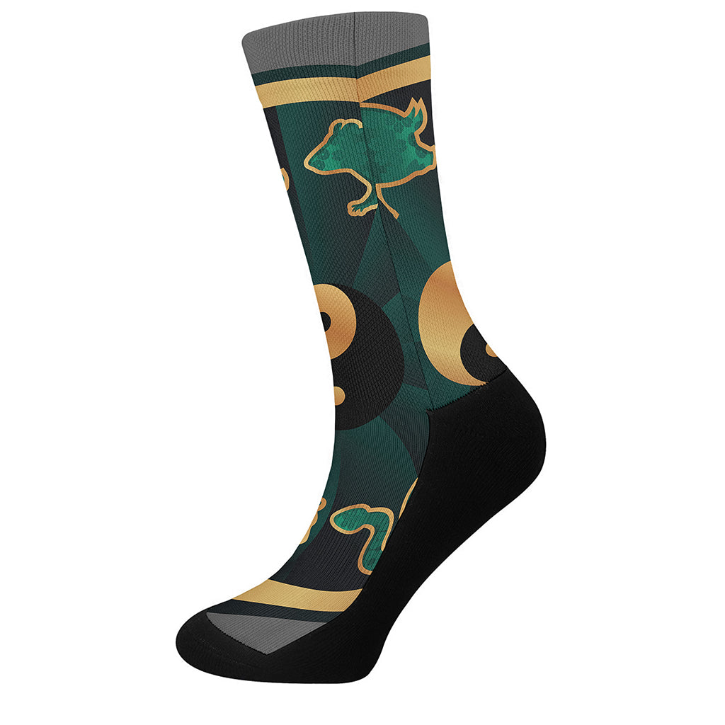 Green And Gold Chinese Zodiac Print Crew Socks