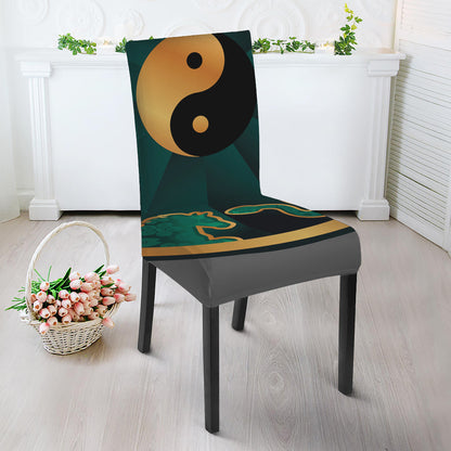 Green And Gold Chinese Zodiac Print Dining Chair Slipcover