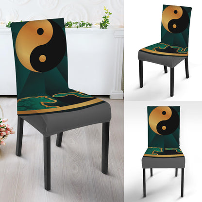 Green And Gold Chinese Zodiac Print Dining Chair Slipcover
