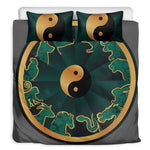 Green And Gold Chinese Zodiac Print Duvet Cover Bedding Set
