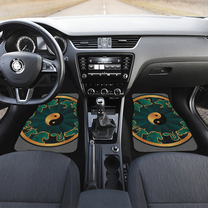 Green And Gold Chinese Zodiac Print Front and Back Car Floor Mats