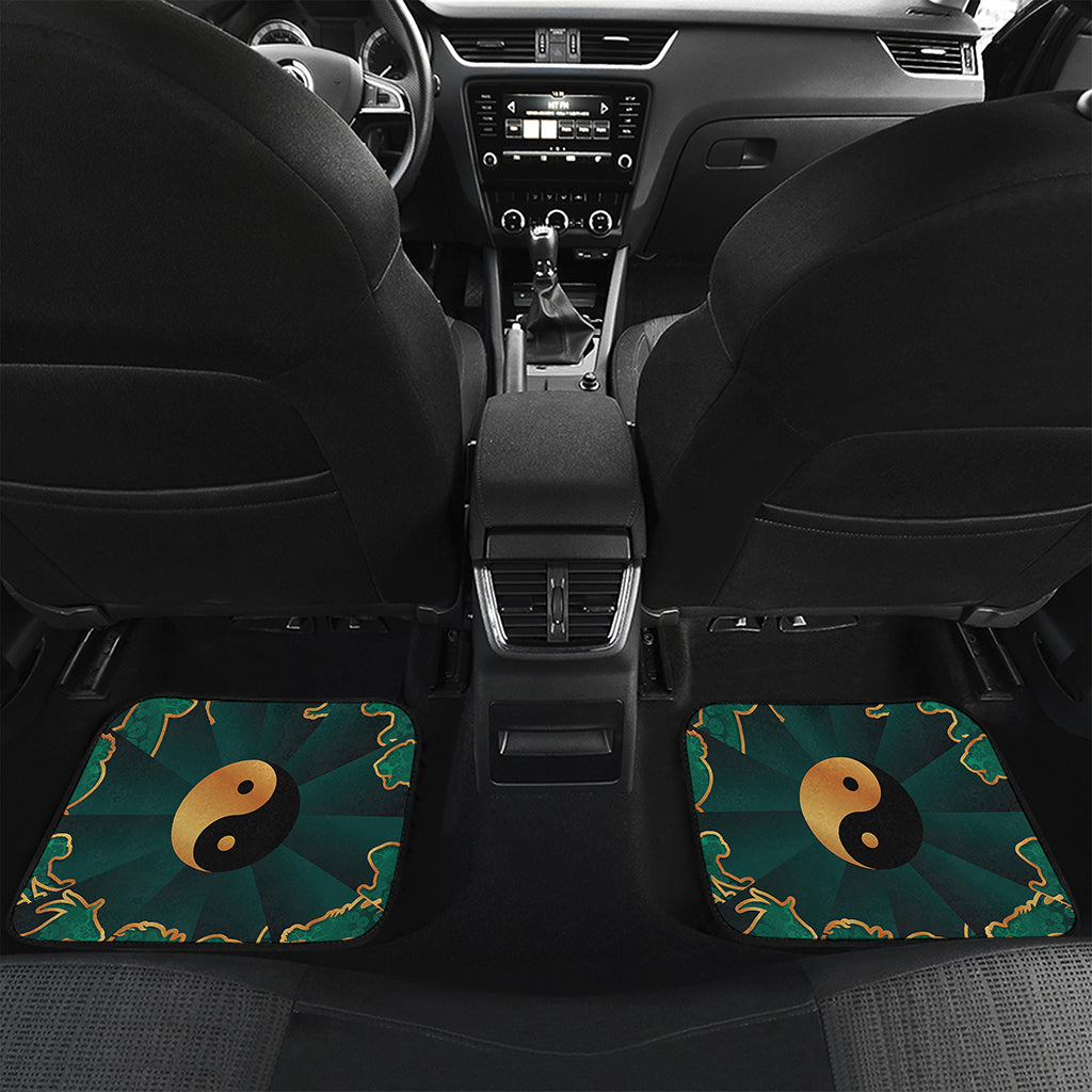 Green And Gold Chinese Zodiac Print Front and Back Car Floor Mats
