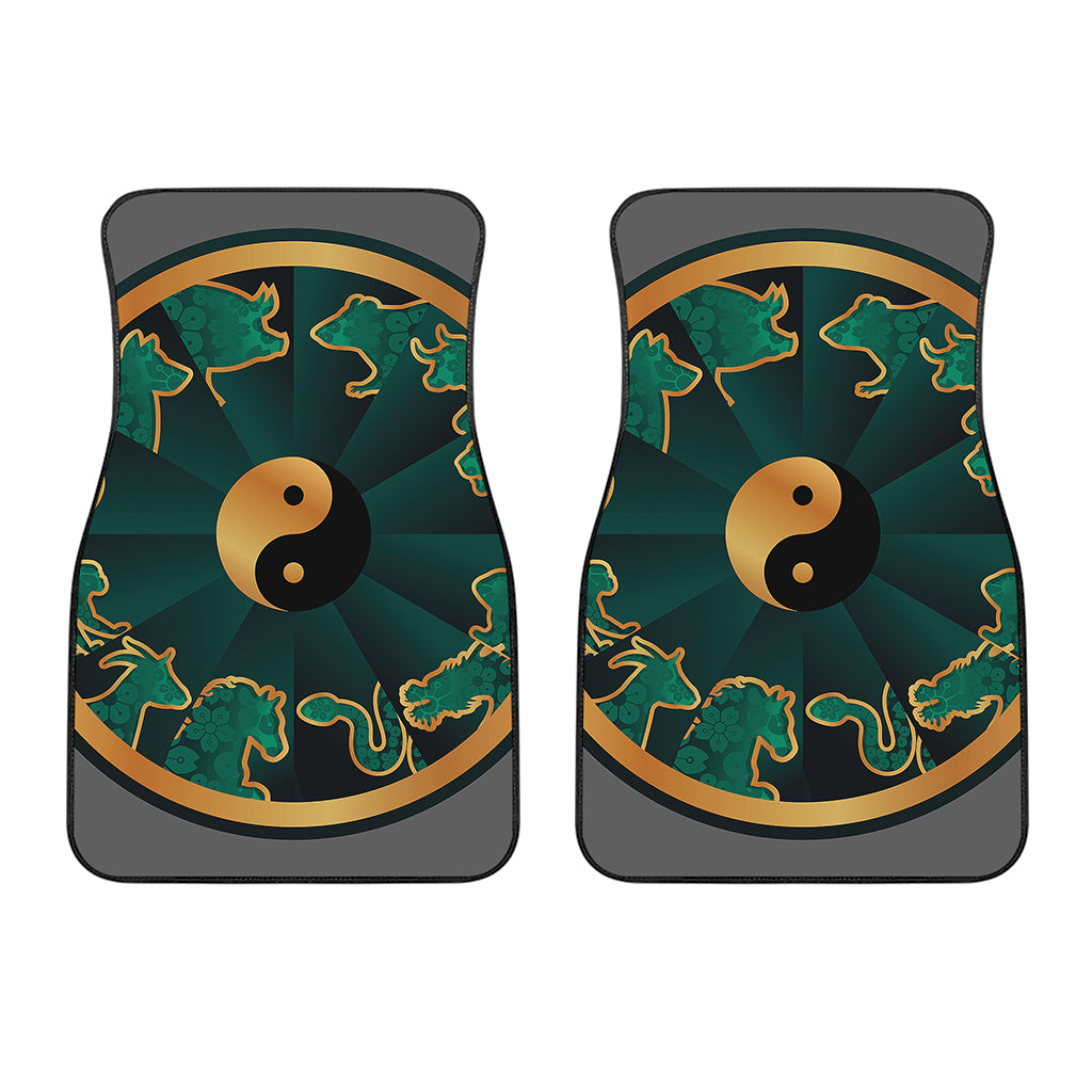 Green And Gold Chinese Zodiac Print Front Car Floor Mats