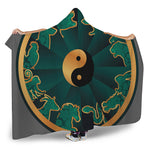 Green And Gold Chinese Zodiac Print Hooded Blanket