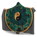 Green And Gold Chinese Zodiac Print Hooded Blanket