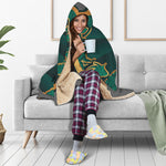 Green And Gold Chinese Zodiac Print Hooded Blanket
