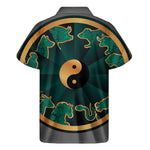 Green And Gold Chinese Zodiac Print Men's Short Sleeve Shirt