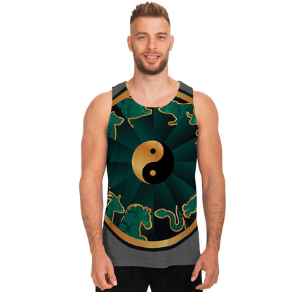 Green And Gold Chinese Zodiac Print Men's Tank Top
