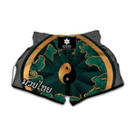Green And Gold Chinese Zodiac Print Muay Thai Boxing Shorts