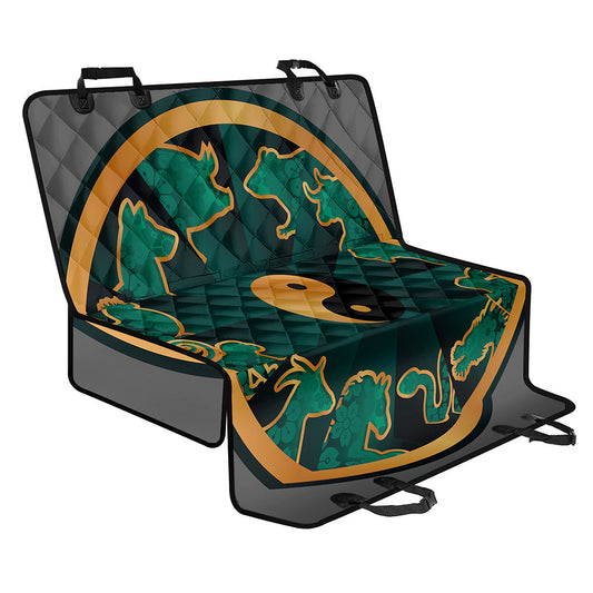 Green And Gold Chinese Zodiac Print Pet Car Back Seat Cover