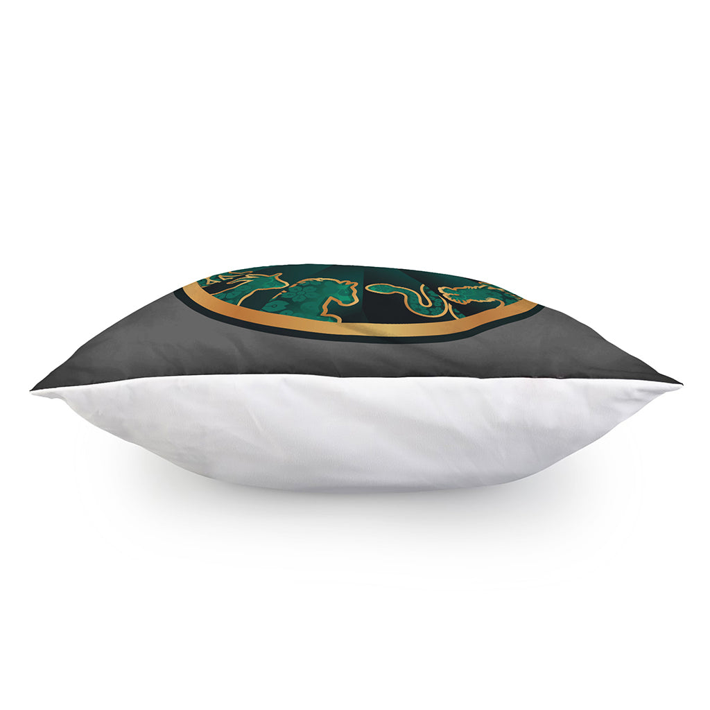 Green And Gold Chinese Zodiac Print Pillow Cover
