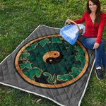 Green And Gold Chinese Zodiac Print Quilt