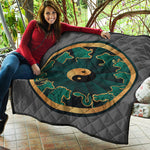 Green And Gold Chinese Zodiac Print Quilt