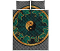 Green And Gold Chinese Zodiac Print Quilt Bed Set