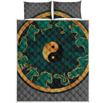 Green And Gold Chinese Zodiac Print Quilt Bed Set