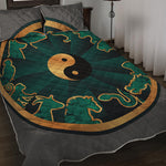 Green And Gold Chinese Zodiac Print Quilt Bed Set